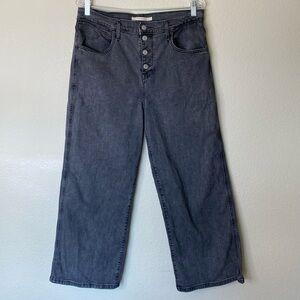 Levi’s mile high cropped wide leg jeans women’s 31 button fly grey distressed